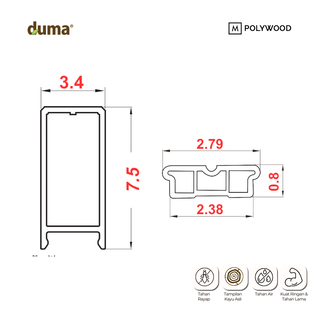 DUMA WPC COH 34x75 / CLICK ON HOLLOW 34x75